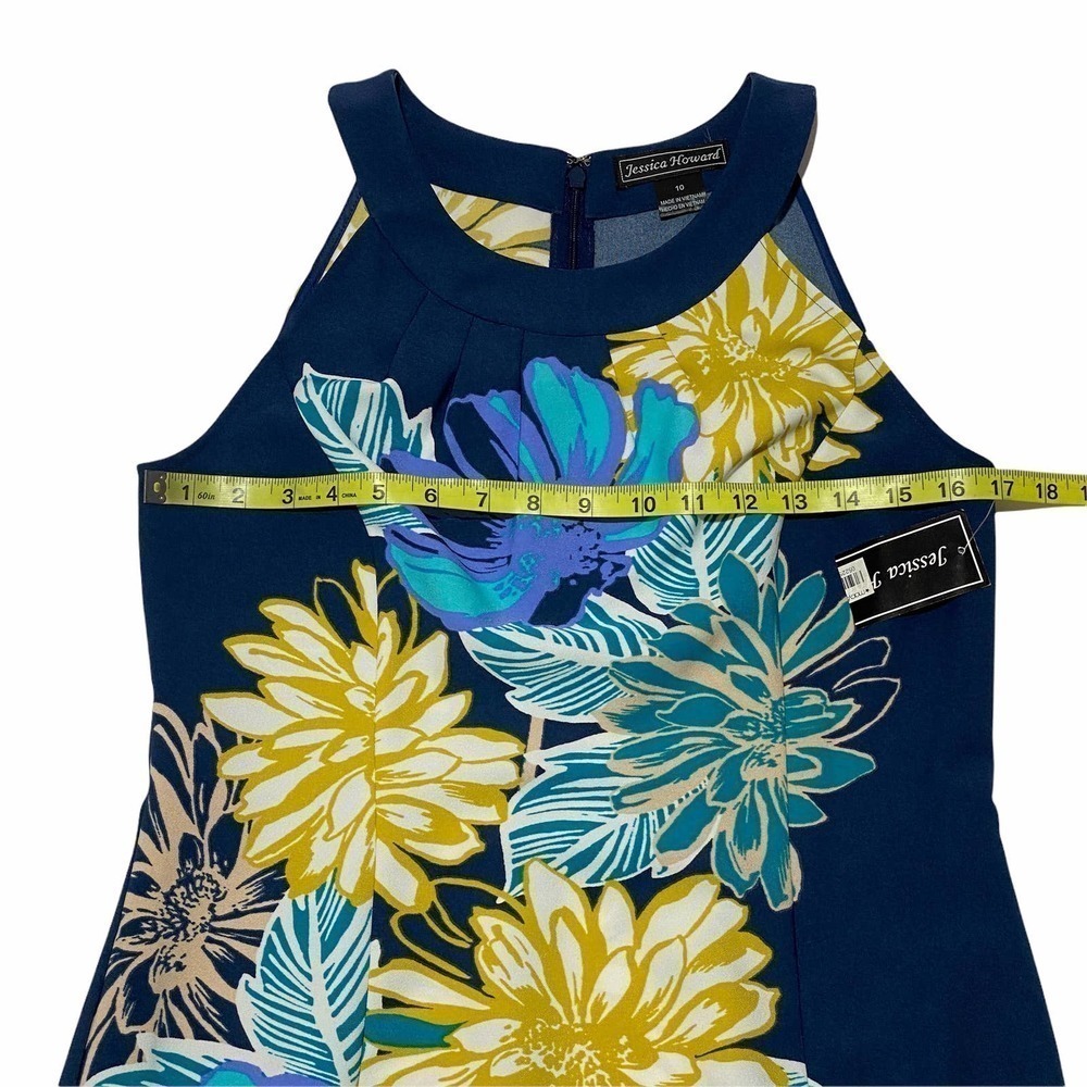 JESSICA Howard Blue Yellow Floral Print Sleeveless Sheath Mini Dress NWT - Picture 7 of 13